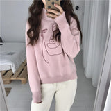 Yipinpay Embroidered Sweater Woman High Collar Long Sleeve Knit Wool Pullover Spring and Autumn 2023