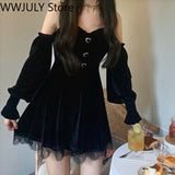 Yipinpay Black Velvet Dress Evening Party Long Sleeve Y2k Mini Dress Women Vintage Elegant One Piece Dress Korean 2023 Autumn