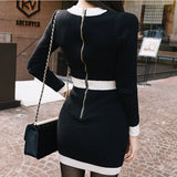 Yipinpay Bodycon Long Sleeve Dress Fall 2023 Mini Sweater Vintage Black Office Korean Short Elegant Invierno Mujer Moda Feminina