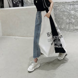 Yipinpay Spring Autumn New Fashion Skirts Women Korean Loose Letter Printing Denim Skirt High Waist Mid-length Skirt