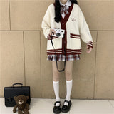 Yipinpay and Winter Cardigan Women New Japan Style Lazy Knit Cardigan Loose Sweet Contrast Cute Sweater Female Students Wear