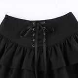 Yipinpay Punk Goth Aesthetic Pleated Skirts Womens Cross Lace Up Rave E Girl Clothes Dark Academia High Waist Mini Skirt