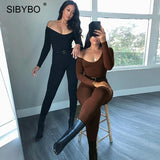 Yipinpay Fall Winter Long Sleeve Jumpsuit Women V Neck Bodycon Rompers Womens Jumpsuit Black Casual Fitness Streetwear Overalls