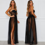 Yipinpay Up Padded Sexy Dress Women See-through Mesh Slip Dress High Split Leg High Waist Night Party Fashion Queen Maxi Dress 2023