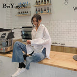 Yipinpay 2023 Spring Autumn Women Shirts White Plain Loose Oversized Blouses Female Tops Loose BF Korean Style Blusas Pockets