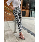 Yipinpay Elastic High Waist Black White Plaid Pencil Pants Women Wild Casual Vintage Pantalones De Mujer Straight Wide Leg Bottom
