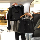 Yipinpay Casual Lapel Long Sleeve Khaki Blazer Jacket Short Retro Mini High Waist Double Breasted Skirt Suits Autumn Black Sets