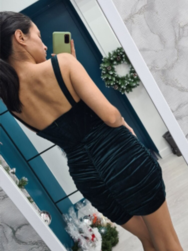 Yipinpay Quality Summer Velvet Bodycon Dress Women 2023 New Arrivals Lined Green Party Dress Sexy Celebrity Evening Club Night Dress