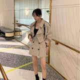 Yipinpay Lady Temperament Big Lapel Double Breasted Trench Jacket Short + Wrap Hip Mini Skirts Casual Vintage Sets Fashion Korean