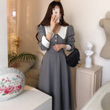 Yipinpay Chic Temperament Single-breasted Lapel Plaid Dress Sashes Slim High Waist Puff Long Sleeve Vestido Feminino Elegant Fall