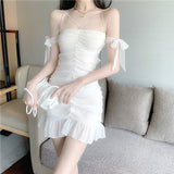 Yipinpay Elegant Dress Women White Sexy Backless Mini Dress Sleeveless Summer Casual Sleeveless French Party Night Dress Women