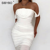 Yipinpay Off Shoulder Pleated Sexy Dress Women Fashion Strapless Summer Party Dress Backless Beach Ladies Casual Dresses 2023