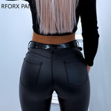 Yipinpay Women Casual Solid High Waist Zipper PU Leather Skinny Spring&Autumn Pencil Pants