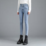 Yipinpay High Waist Jeans Autumn Winter Pencil Pants Denim Buttons Ladies Jeans Trousers High Elasticity Jean Femme