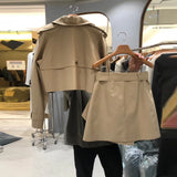 Yipinpay Casual Lapel Long Sleeve Khaki Blazer Jacket Short Retro Mini High Waist Double Breasted Skirt Suits Autumn Black Sets