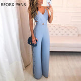 Yipinpay Spaghetti Strap Button Slit Side Jumpsuit
