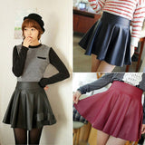 Yipinpay Women Faux Leather Vintage Skirts Elastic High Waist Skater Flared Pleated Stretch Mini Skirt