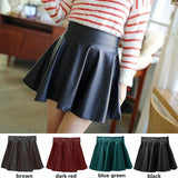 Yipinpay Women Faux Leather Vintage Skirts Elastic High Waist Skater Flared Pleated Stretch Mini Skirt