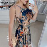 Yipinpay Tropical Print Spaghetti Strap Jumpsuit