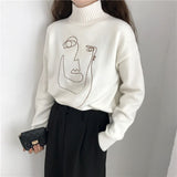 Yipinpay Embroidered Sweater Woman High Collar Long Sleeve Knit Wool Pullover Spring and Autumn 2023