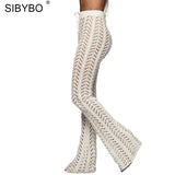 Yipinpay Hollow Out Knitted High Waist Sexy Pants Women Fashion Crochet Loose Autumn Trousers Women Cotton Casual Ladies Pants
