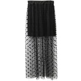 Yipinpay New Women Mesh Dot Skirts Summer High Waist Two Fake Piece Skirts See Through Black Maxi Tulle Lace Long Skirts One Size