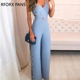 Yipinpay Spaghetti Strap Button Slit Side Jumpsuit