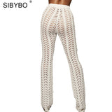 Yipinpay Hollow Out Knitted High Waist Sexy Pants Women Fashion Crochet Loose Autumn Trousers Women Cotton Casual Ladies Pants