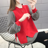 Yipinpay Oversized Crop Top Mujer Long Sleeve Striped Splice Knitted Sweater Casual Pullover Women Harajuk Black Red Yellow