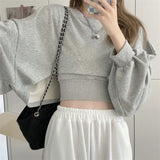 Yipinpay Two Piece Suit Hoodies Women Korean Loose Bat Sleeve Tops Fashion Popular Crop Sweatshirts+Camis Female