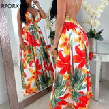 Yipinpay Print Backless Maxi Dress Summer Dress Women Fashion Party Elegant Clothes