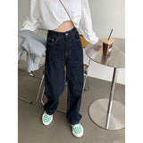 yipinpay High Waist Women Blue Jeans Korean Fashion Streetwear Wide Leg Jean Female Denim Trouser Straight Baggy Mom Denim Pants