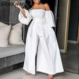 Yipinpay Women Soild Plain Short Sleeve Off  Shoulder Casual Loose Jumpsuit