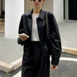 Yipinpay Cropped Leather Jacket Women Korean High Street Leather Blazers Women Vintage Streetwear Moto Bike Jacket Autumn 2023 New