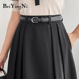 Yipinpay Women Skirt Belted Pockets Plain Stylish Casual Street OL Office Ladies Midi Pleated A-line Suit Skirts Elegant Faldas