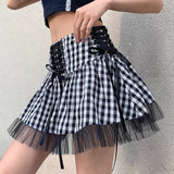 Yipinpay Punk Goth Aesthetic Pleated Skirts Womens Cross Lace Up Rave E Girl Clothes Dark Academia High Waist Mini Skirt