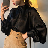 Yipinpay Blouse Long Lantern Sleeve Office Chic Ladies Shirt White Korean Fashion Clothing Black Spring Blouses Women Top Chemise