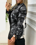 Yipinpay New Style Long-sleeved Cardigan Camouflage Print Button Pocket Design Coat