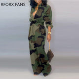 Yipinpay Neck Camouflage Print Buttoned Jumpsuit Women Jumpsuit