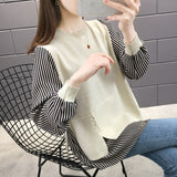 Yipinpay Oversized Crop Top Mujer Long Sleeve Striped Splice Knitted Sweater Casual Pullover Women Harajuk Black Red Yellow