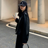 Yipinpay Cropped Leather Jacket Women Korean High Street Leather Blazers Women Vintage Streetwear Moto Bike Jacket Autumn 2023 New