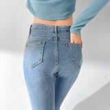 Yipinpay Thicken Velvet Warm Denim Flare Pants Stretch High Waist Casual Winter Plush Bell Bottom Jeans Woman
