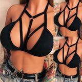 Yipinpay Women Cross Strappy Bra Tank Tops Bustier Solid Color Bandage Sexy Fashion Cami Crop Top Bralette