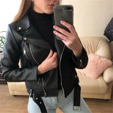 Yipinpay Winter Women's Zipper Artificial Leather Jacket Lapel Long Sleeve Short PU Motorcycle Clothing Slim Jacket coat