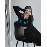 Yipinpay Embroidered Butterfly Cardigan Set Women Korean Slim Lantern Sleeve Sweater New Knitted Cardigan Jacket Camis Female
