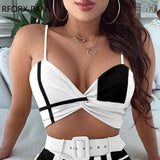 Yipinpay Spaghetti Strap Twisted Top & Shorts Set Women Suit