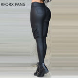 Yipinpay Women Casual High waist Zipper PU leather Pocket Skinny Pencil Pants