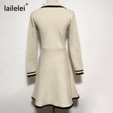 Yipinpay V Neck Long Sleeve Knitted Party Dress women Autumn Korean French Vintage Vestidos Elegantes Pullover Robe Chemise Femme