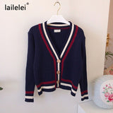 Yipinpay bump color stripe edge v-neck knitting cardigan skirts two-piece outfit
