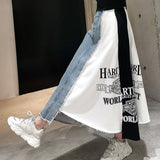 Yipinpay Spring Autumn New Fashion Skirts Women Korean Loose Letter Printing Denim Skirt High Waist Mid-length Skirt